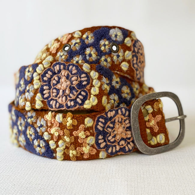POL BELT181 Embroidered Floral Belt - Blue and Yellow 47” long display picture 2